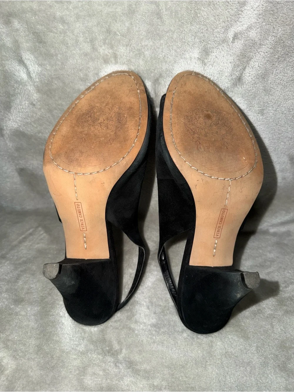 Vince Camuto Black Suede Paelinna Slingback Peep Toe Cone Heels Size 9